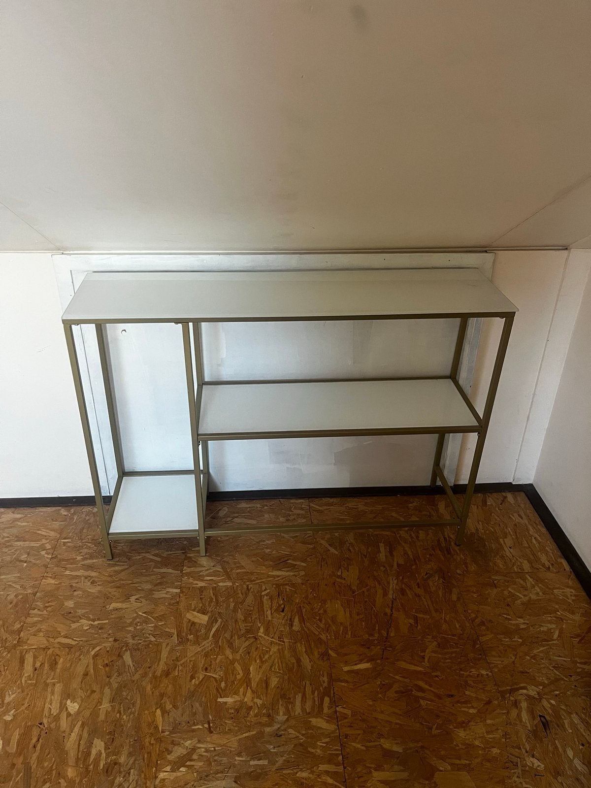 Bijzettafel / wandtafel met goudkleurig frame, Ophalen, Gebruikt