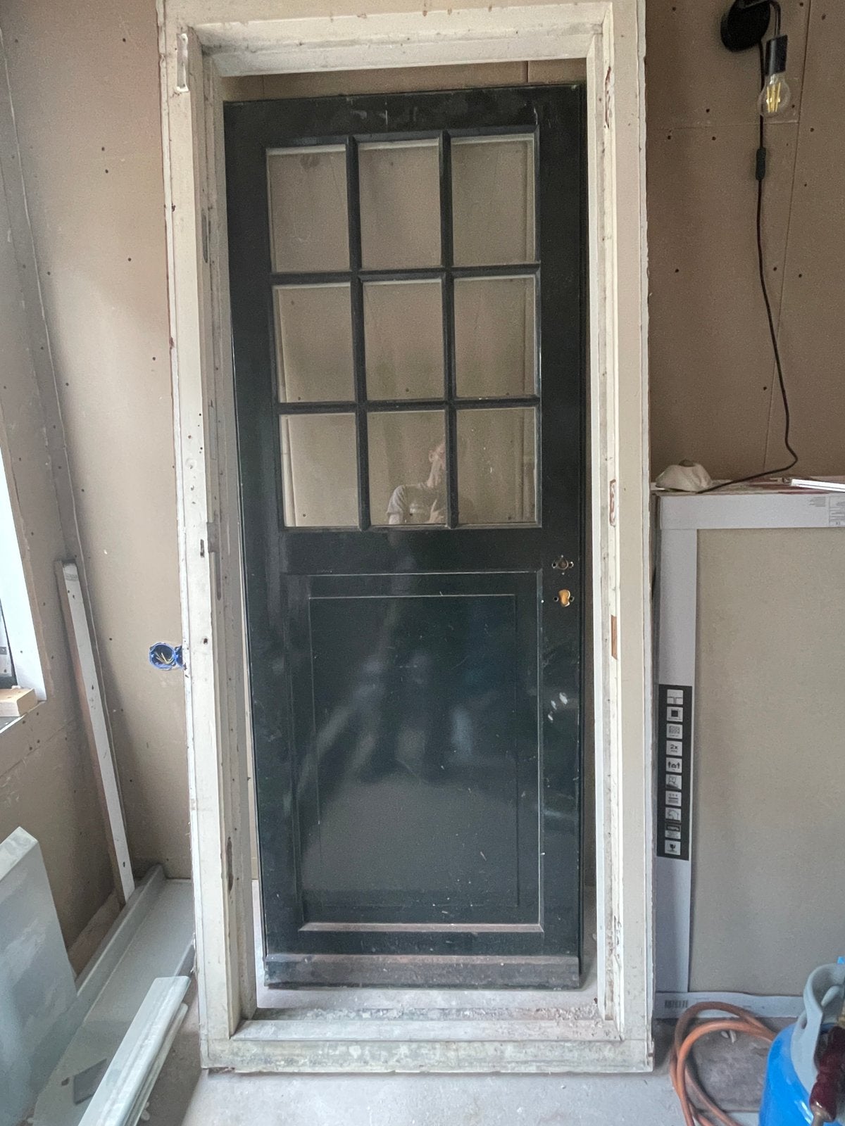 Hardhouten buitendeur 83x211 cm met dubbel glas, Deurkozijn, Zo goed als nieuw, 150 tot 225 cm, Hout