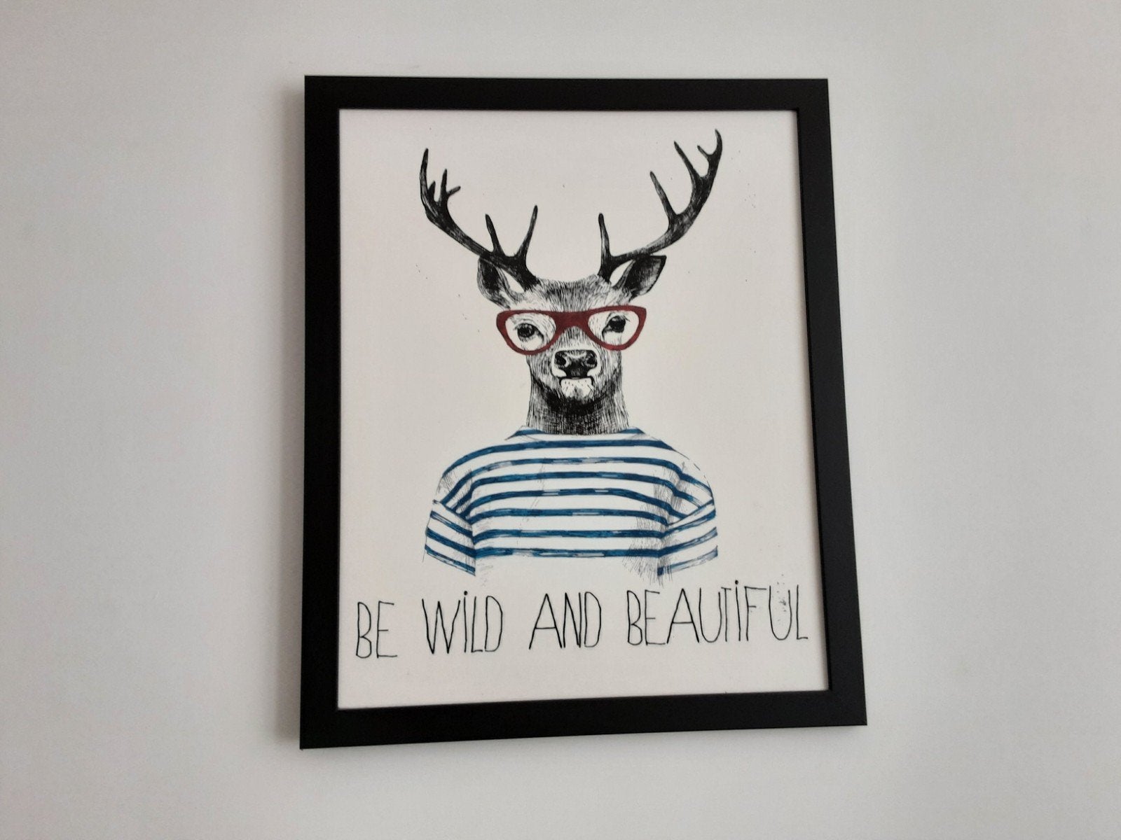 Schilderij met hert en tekst 'Be Wild and Beautiful', Ophalen of Verzenden
