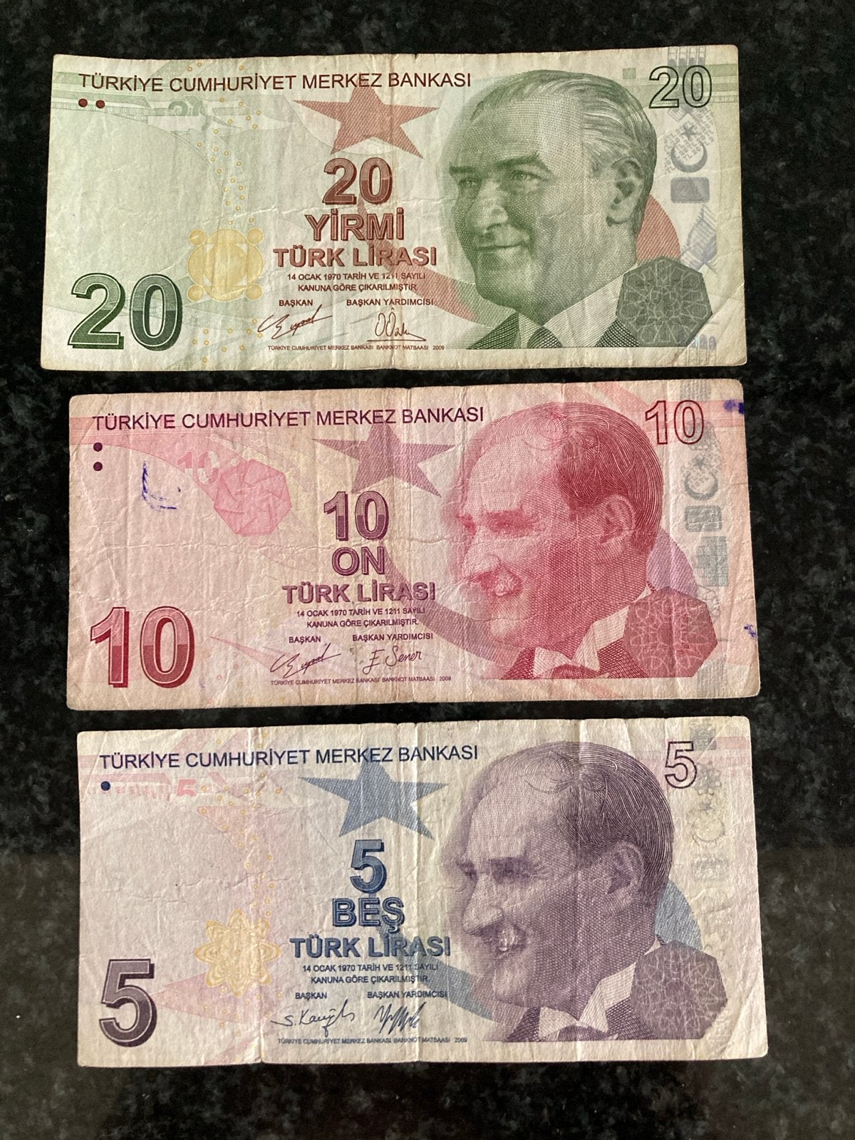 Set van 3 oude Turkse Lira biljetten (5, 10, 20 Lira), Postzegels en Munten, Bankbiljetten | Oceanië, Ophalen of Verzenden, Setje