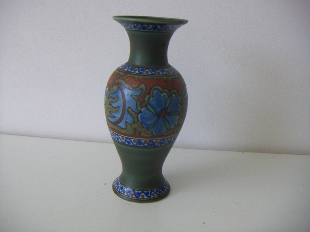 Zuid Holland Gouda plateel keramiek vaas jr.ca.1920. Anjer., Antiek en Kunst, Ophalen of Verzenden