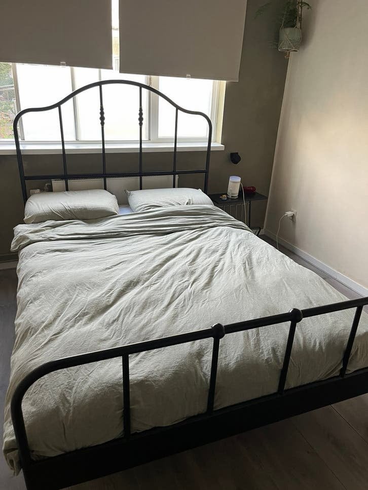 Ikea STJÄRNÖ Bed frame, anthracite, 140x200 cm, Ophalen, Gebruikt, Zwart, Tweepersoons