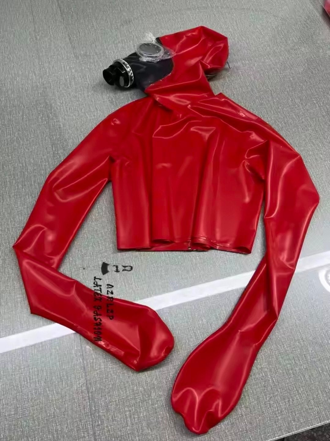 Latex Gasmasker Top met Mittens - Rood, Verzenden, Nieuw
