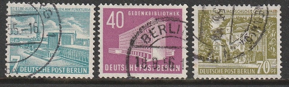 Berlijn 1954 121/123 Berlijnse gebouwen, Gest, Ophalen of Verzenden, Overige periodes, Gestempeld