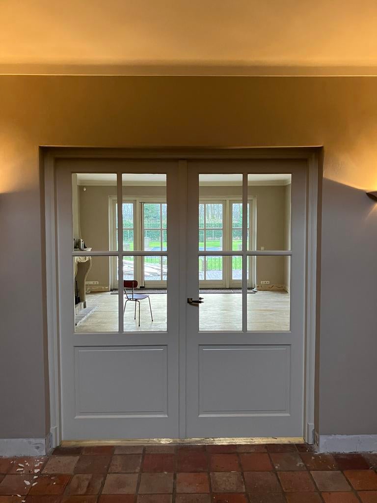 Dubbele binnendeuren met glas, Doe-het-zelf en Verbouw, Deuren en Horren, Binnendeur, Zo goed als nieuw, 200 tot 215 cm, Hout