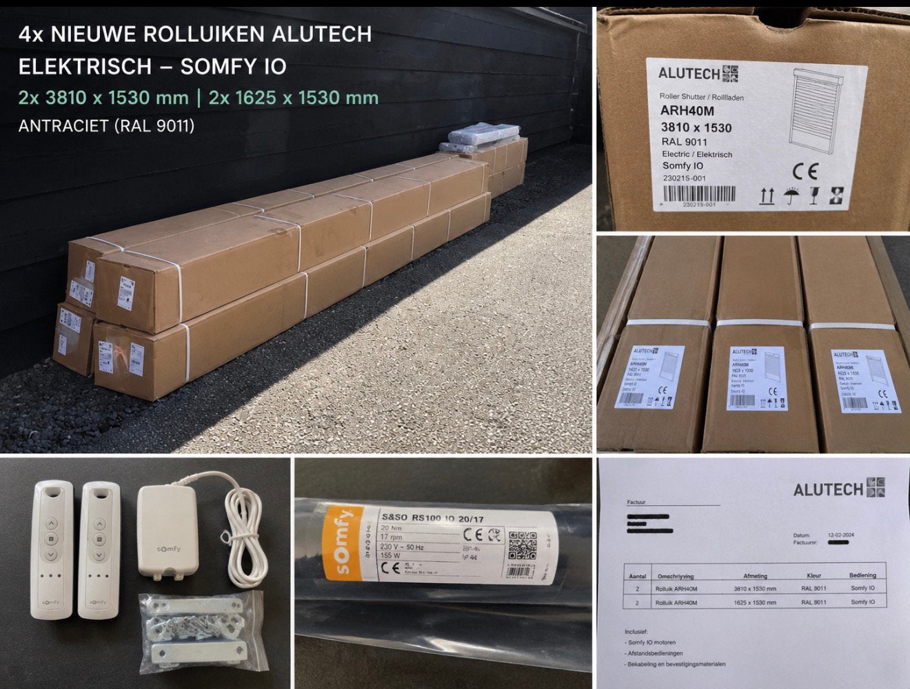 2x Elektrisch Rolluik 3810x1530 Nieuw | Somfy IO, Ophalen of Verzenden, Zo goed als nieuw, Grijs, Minder dan 100 cm