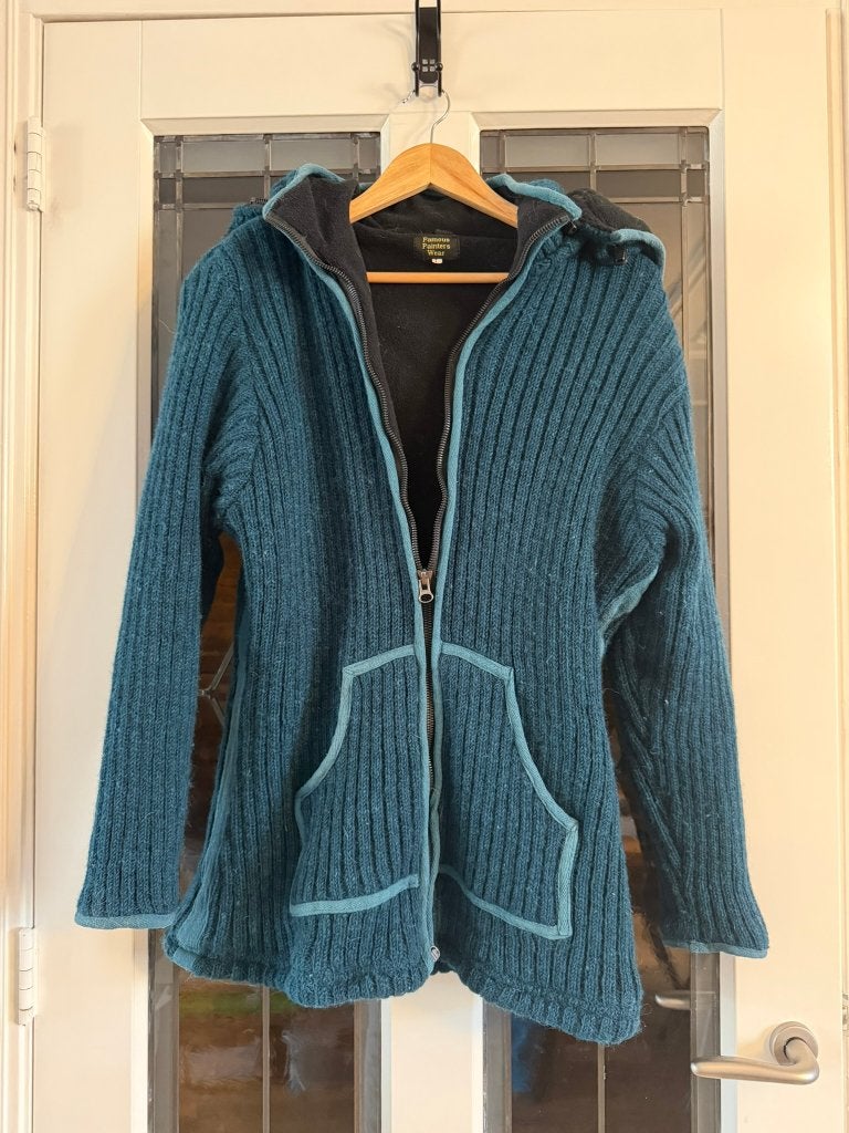 Wollen Jas met Capuchon en Fleecevoering – Maat L, Ophalen, Blauw, Famous Painters Wear, Maat 42/44 (L)