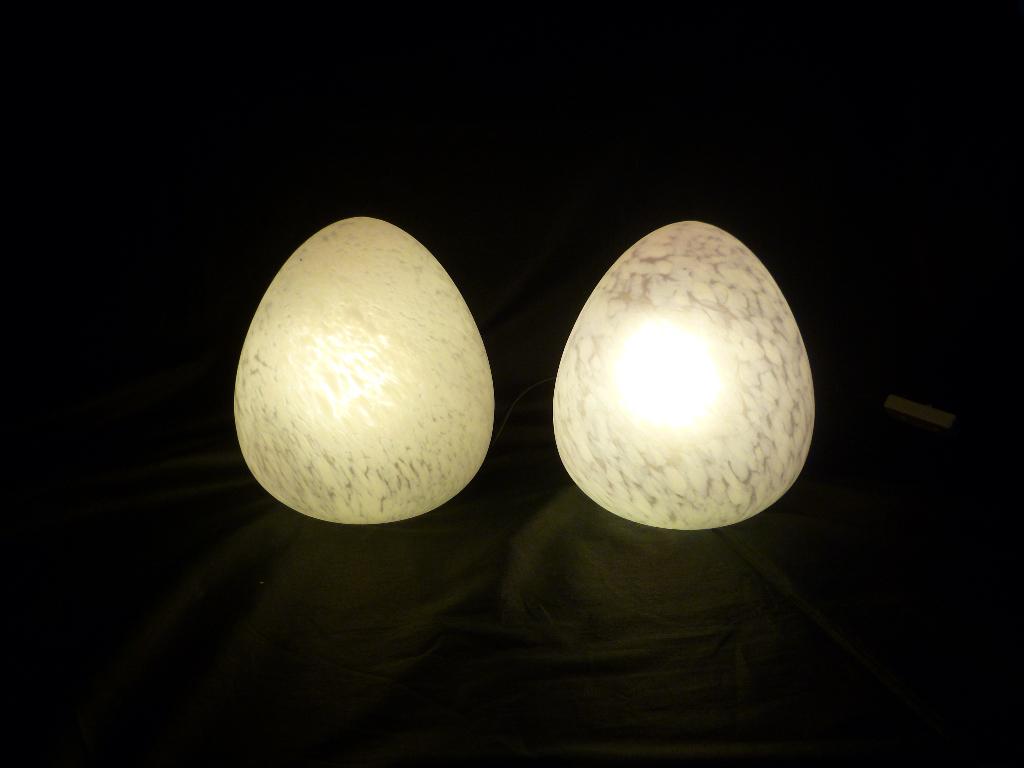 Vintage design glazen ei lampen W.L.P. 2x, Gebruikt, Jaren 80, Ophalen of Verzenden, Glas