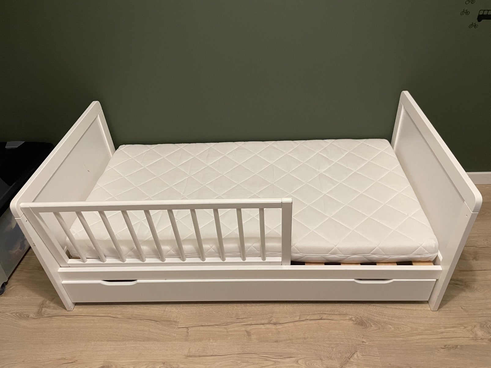 Peuterbed met lade en matras, Ophalen, Gebruikt, 70 tot 85 cm, 140 tot 160 cm