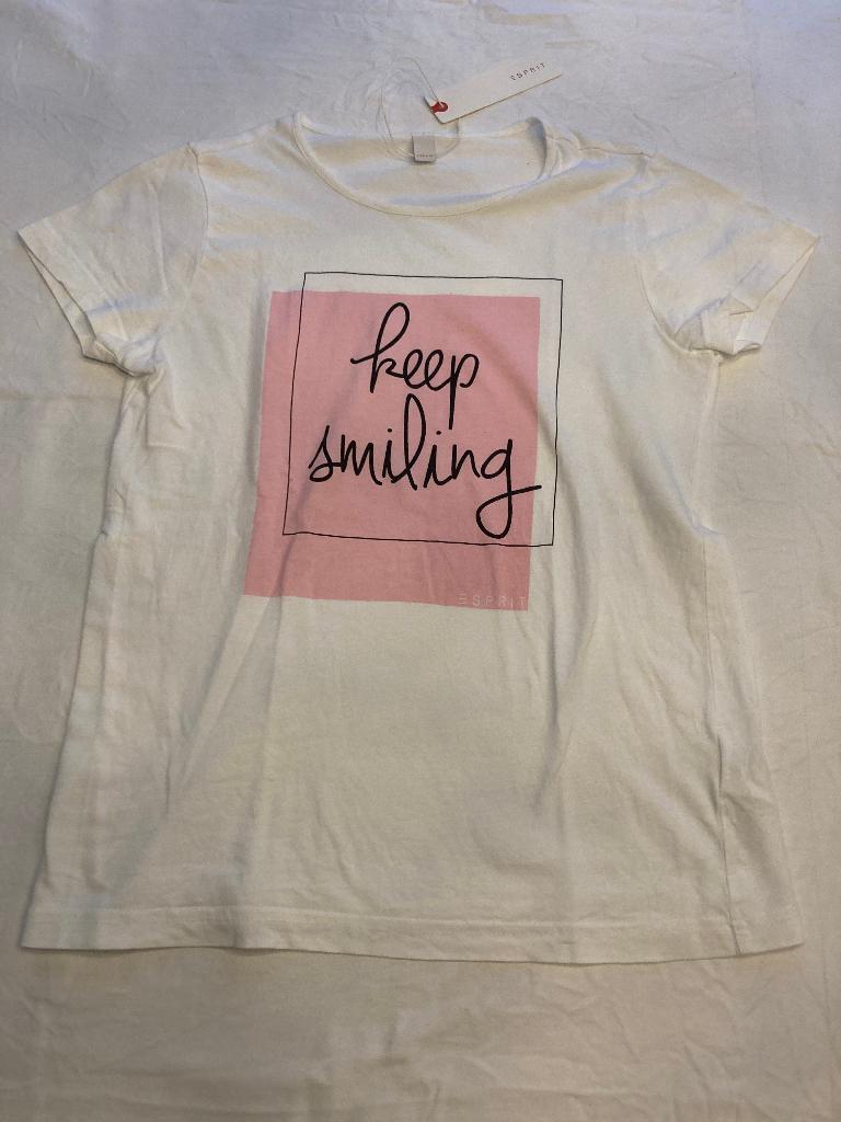 Esprit wit shirt keep smiling 152-158 nette staat!, Meisje, Ophalen of Verzenden, Zo goed als nieuw, Esprit