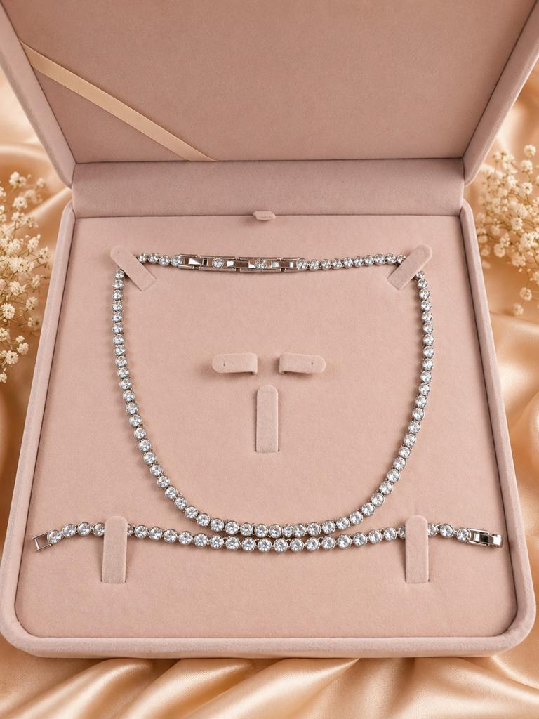 Swarovski ketting en armband set met verlengstukje, Ophalen, Overige materialen, Zilver, Verstelbaar