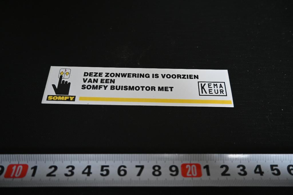 sticker SOMFY Deze zonwering is voorzien van een somfy, Verzamelen, Stickers, Zo goed als nieuw, Ophalen