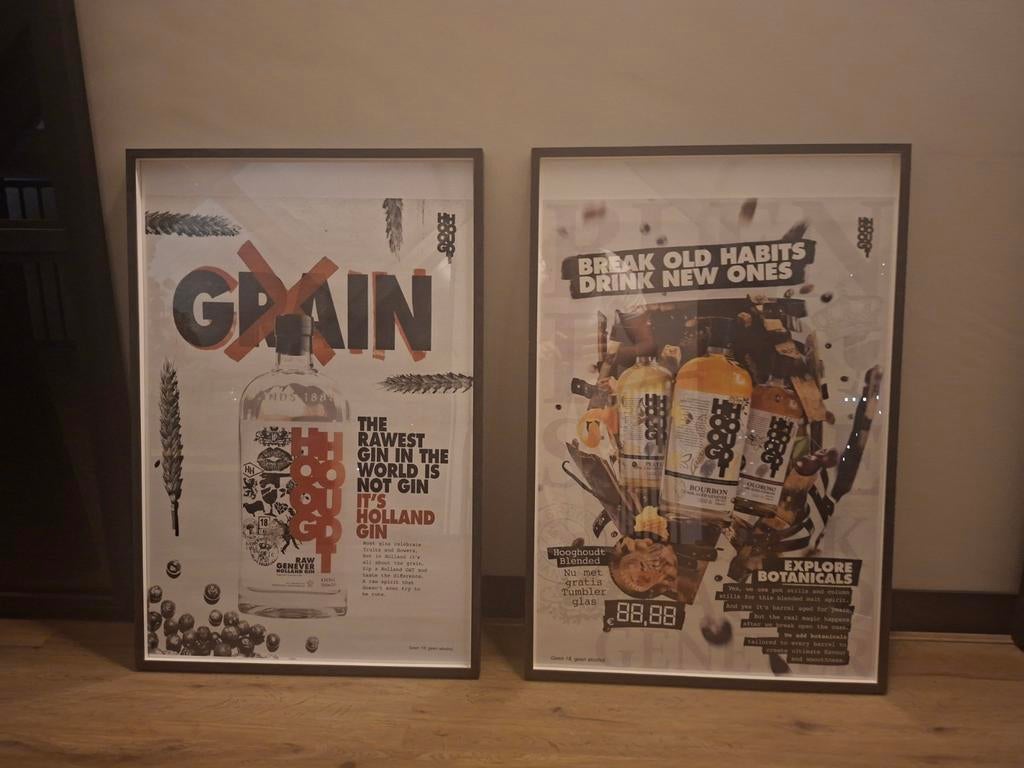 Diverse Hooghoudt posters in posterhouder, Met lijst, Ophalen of Verzenden, A1 t/m A3, Reclame