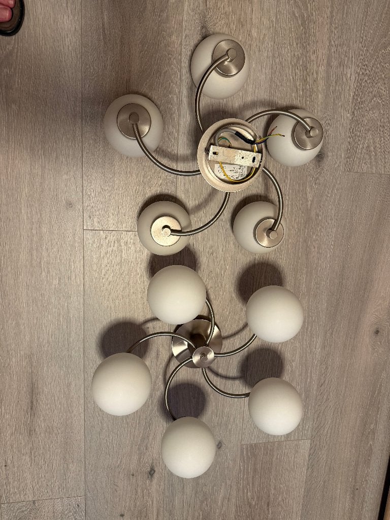 Plafondlampen (2 stuks) met bollen, Ophalen, 50 cm, E14 (klein), Zo goed als nieuw