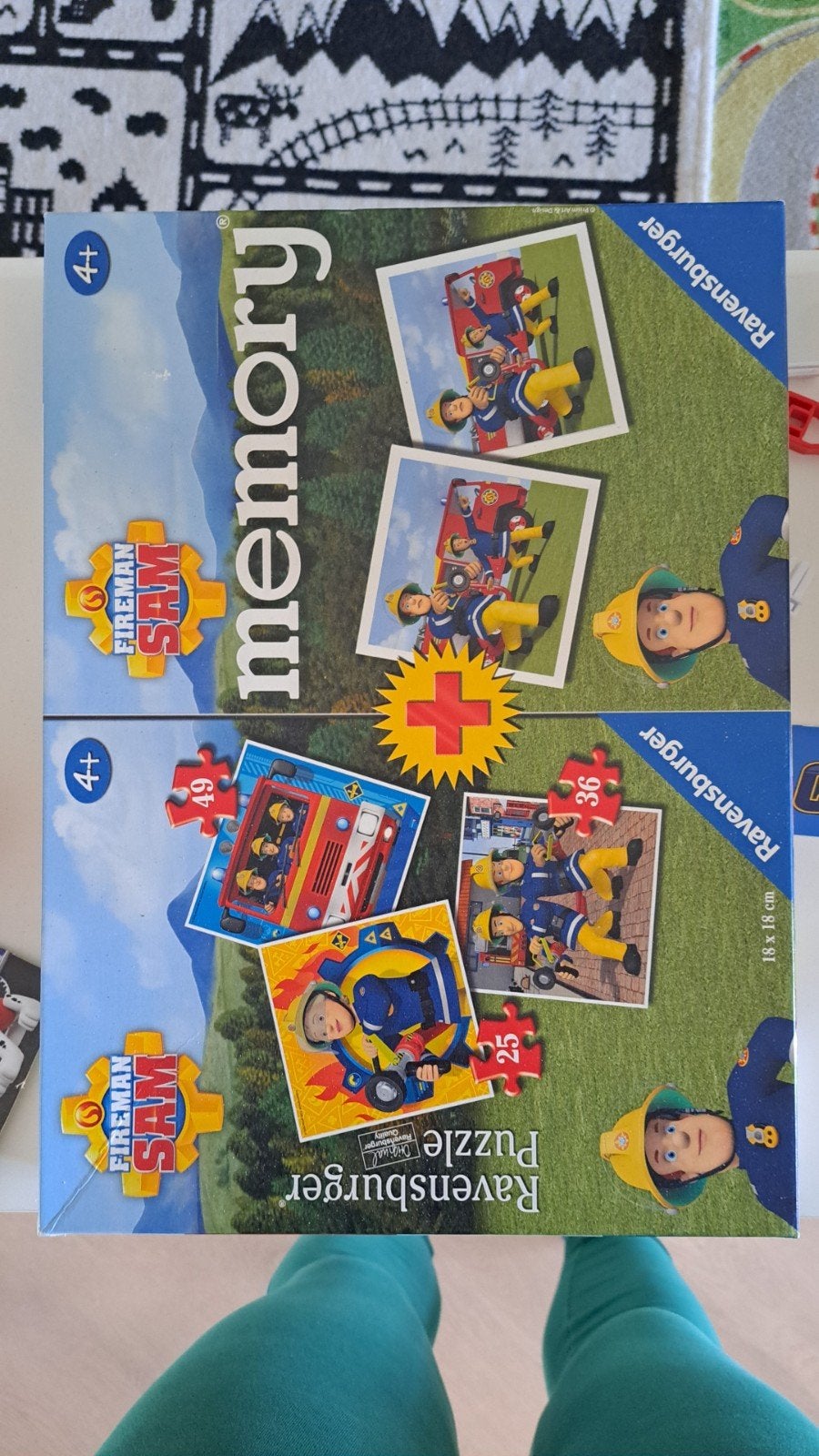 Brandweerman Sam -- 3 puzzels en 1 memory spel, Ophalen of Verzenden, 10 tot 50 stukjes