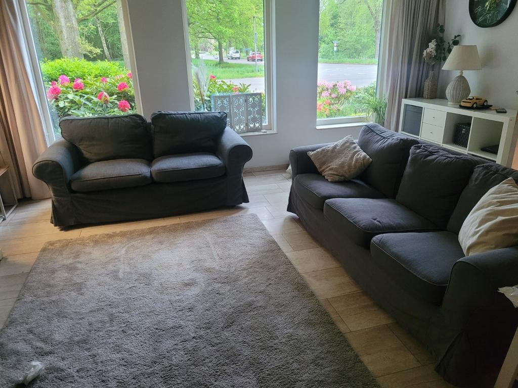 IKEA Ektorp Zithoek: 2-zitsbank, fauteuil, en 3-zitsbank, Huis en Inrichting, Banken | Bankstellen, Gebruikt, Rechte bank, Vierpersoons of meer