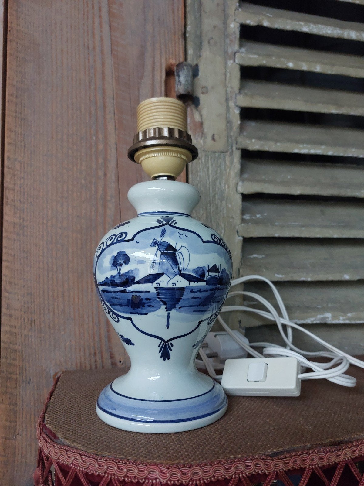 Prachtige Vintage Delfts Blauwe Lampenvoet – Handgeschilderd, Blauw, Gebruikt, Vintage, .