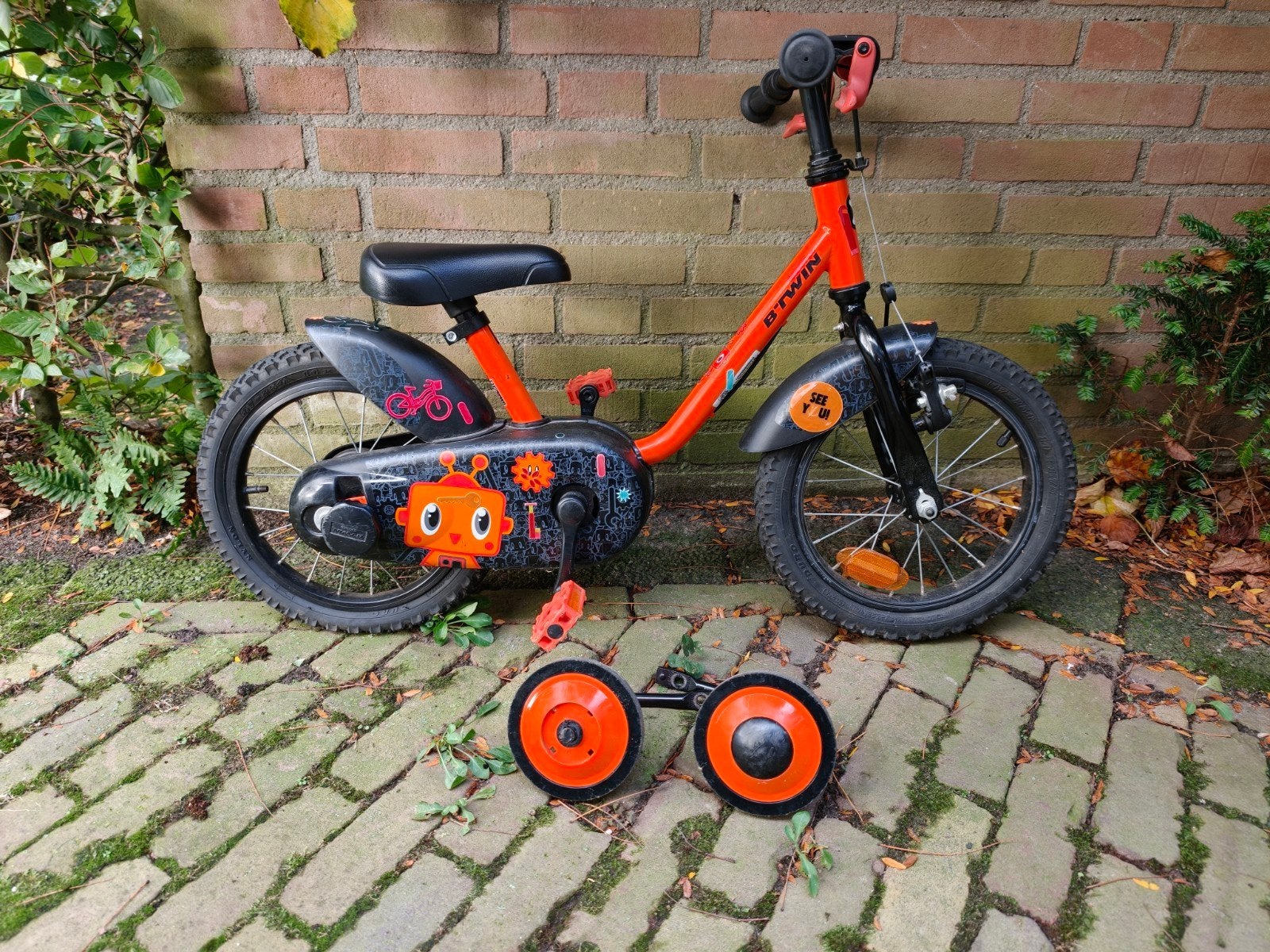 B'Twin 14 inch kinderfiets, Ophalen, Zijwieltjes, Gebruikt, Velgrem