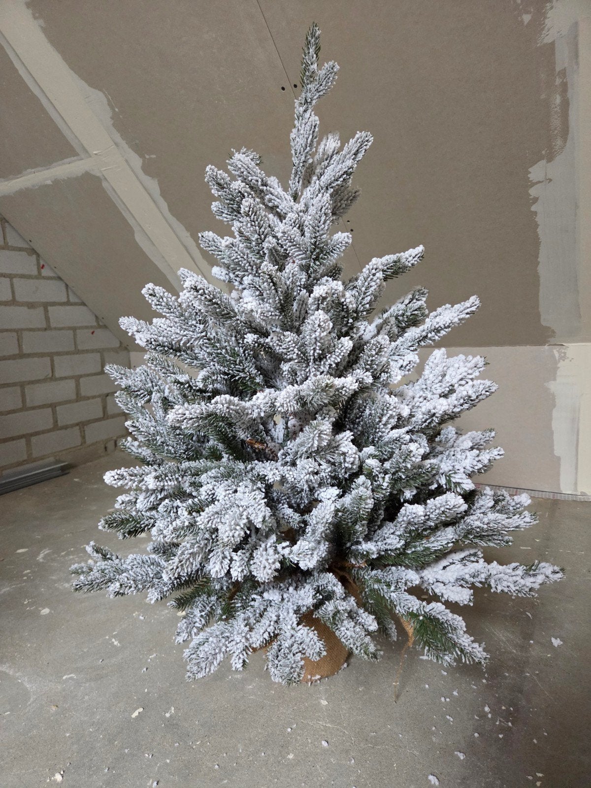Kunst Kerstboom | 90cm | sneeuw | jute voet, Ophalen, Zo goed als nieuw