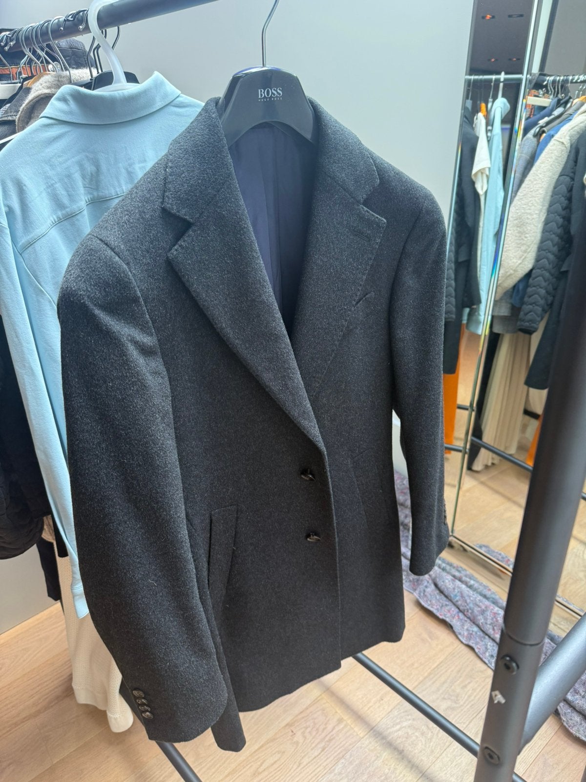 Suitsupply Herenjas – 100% Wol – Donkergrijs – Mantel, Ophalen of Verzenden, Zo goed als nieuw, Grijs