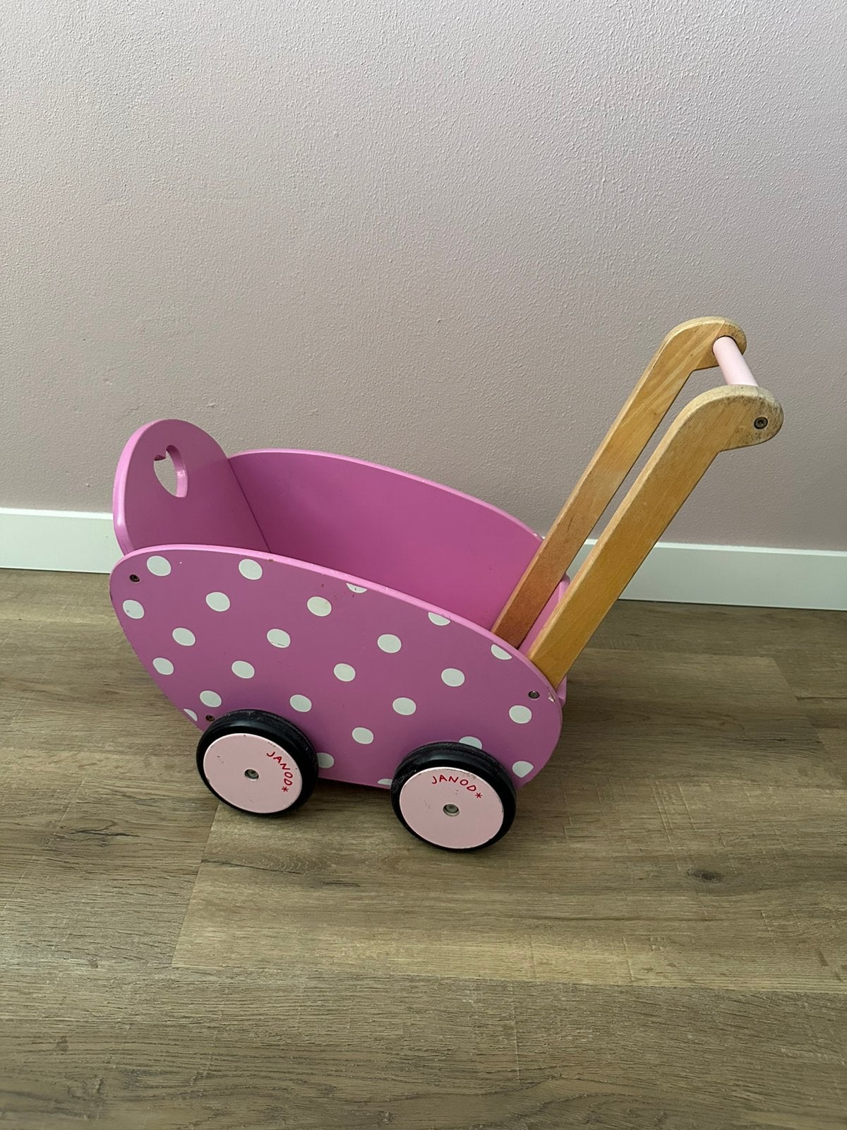 Roze poppenwagen/duwkarretje van Janod, Ophalen, Gebruikt, Duw- of Trekspeelgoed