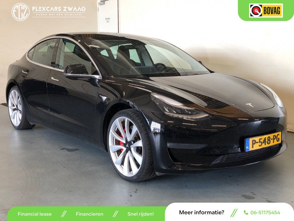 Tesla Model 3 Performance AWD 75 kWh - Panoramadak - Navi -, Auto's, Tesla, Automaat, 462 pk, Zwart, Leder