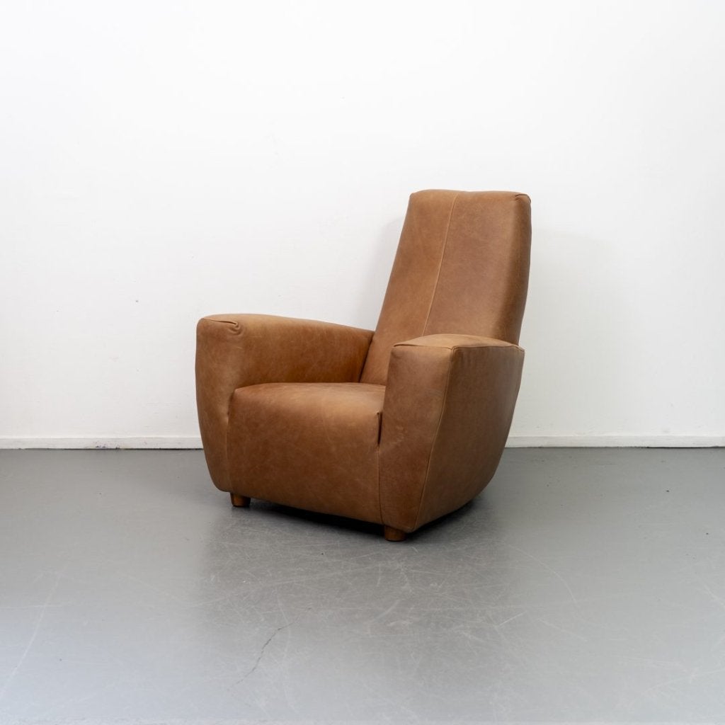 Label Longa Fauteuil Vintage Cognac Leer, Huis en Inrichting, Fauteuils, Niet ingevuld, Zo goed als nieuw, Niet ingevuld, Niet ingevuld
