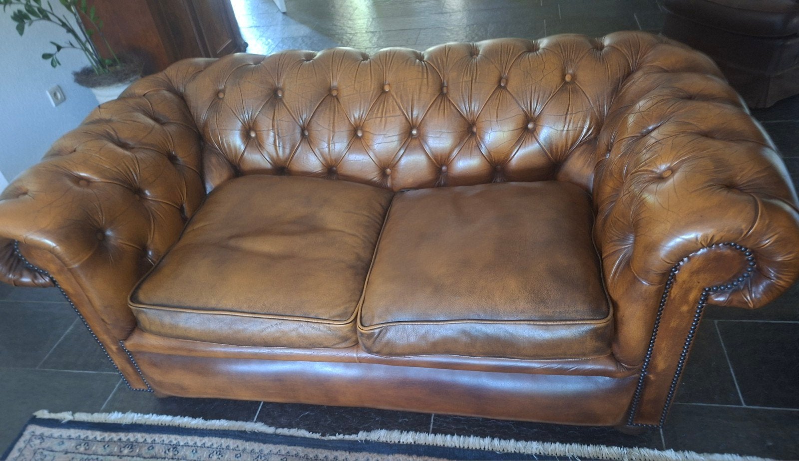 Chesterfield 2-zits bank - Klassiek en Comfortabel, Ophalen, Gebruikt, 150 tot 200 cm, Tweepersoons