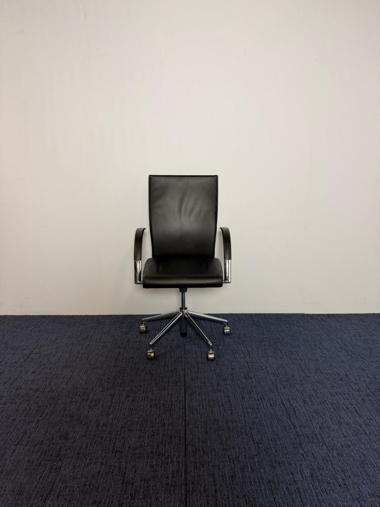 42 x Bureaustoel Ahrend 350, zwart leder, chroom frame, Ophalen, Gebruikt, Zwart, Bureaustoel