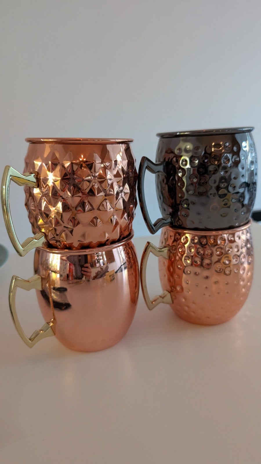 Set van 4 gehamerde mokken - Moscow Mule stijl, Overige typen, Ophalen of Verzenden, Zo goed als nieuw, Metaal
