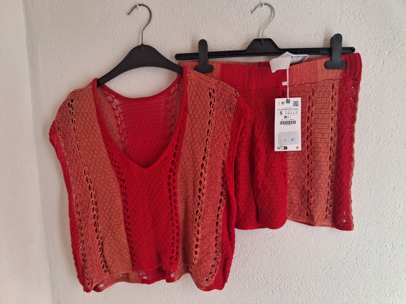 Zara gehaakte strand set maat S rood oranje NIEUW., Zara, Verzenden, Nieuw