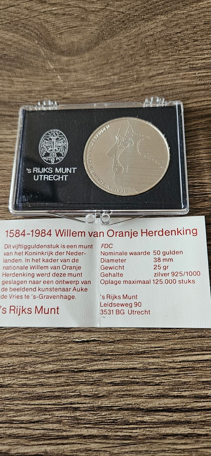 Zilveren 50 gulden 1984 FDC Willem van oranje, Koningin Beatrix, Zilver, Ophalen of Verzenden, Losse munt