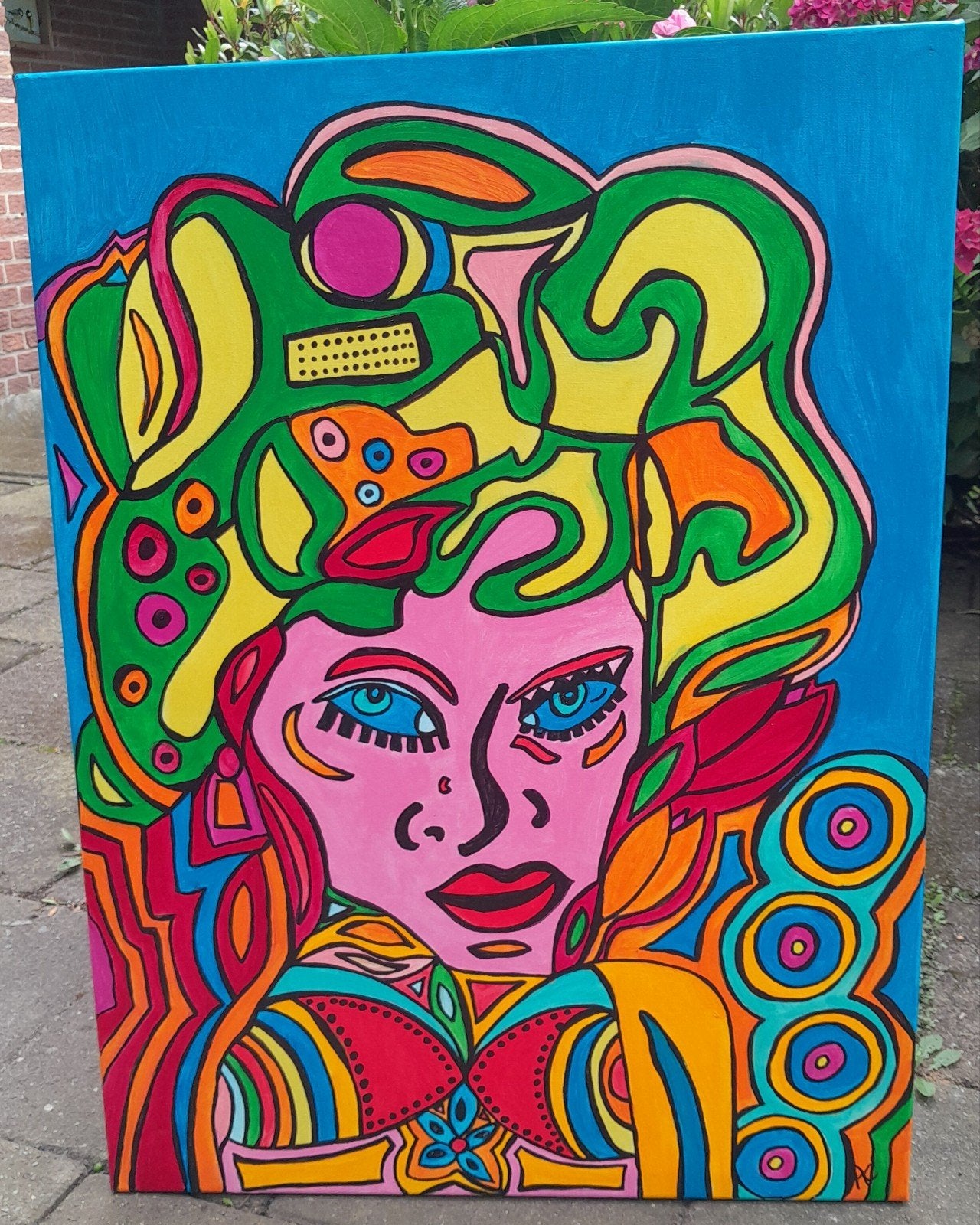 CURLY HAIR Acryl op doek 80x60cm, Ophalen of Verzenden