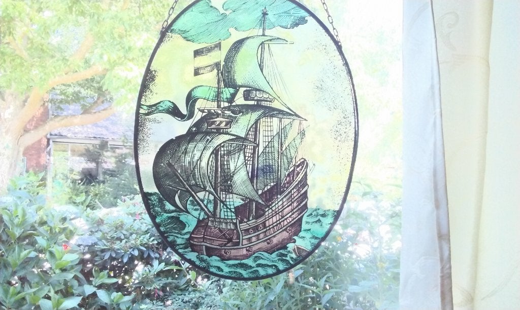 Glas in Lood Maritiem Zeilschip Gebrandschilderde Hanger, Ophalen, Gebruikt, Minder dan 80 cm, Overige typen