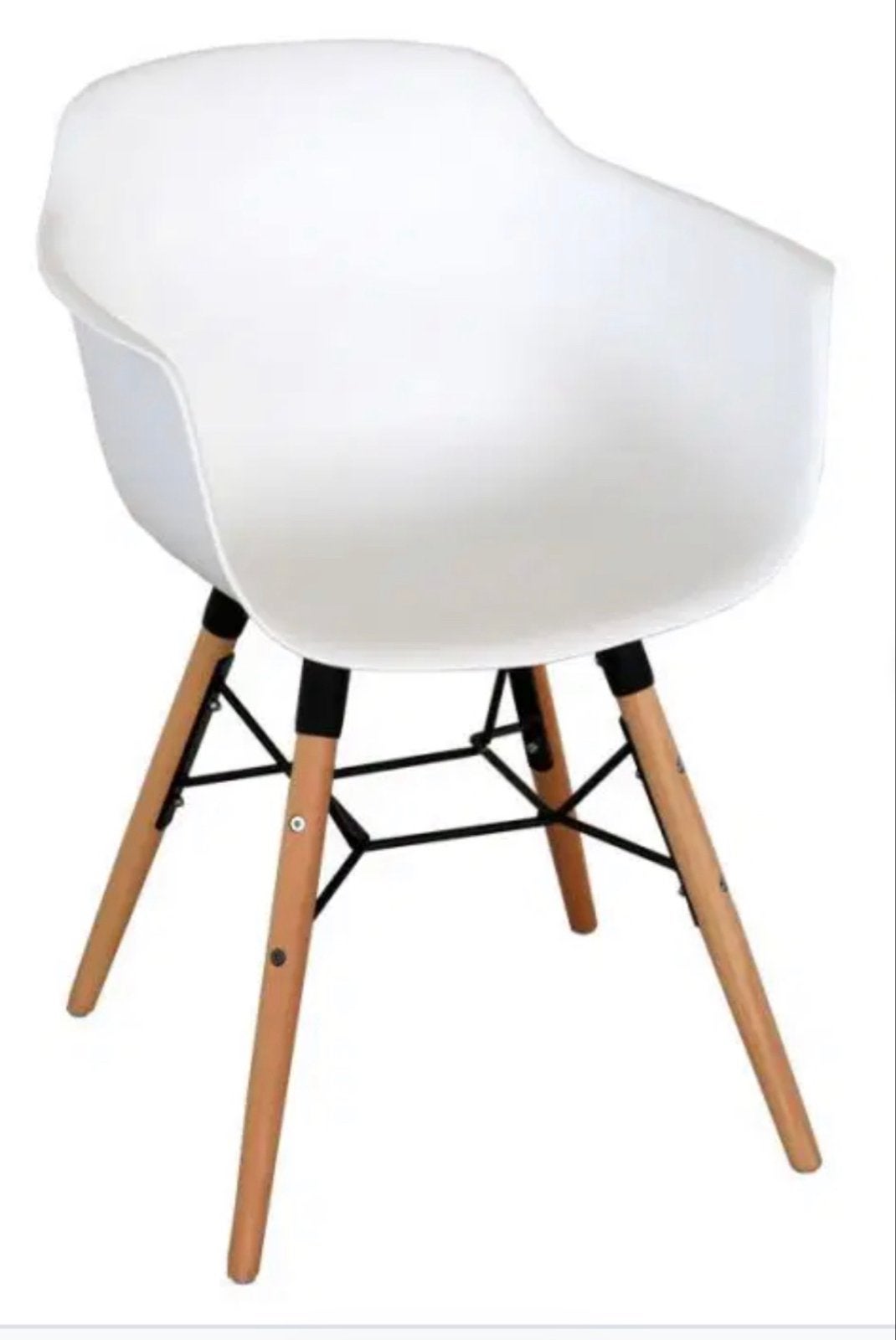 4 x moderne witte kuipstoel met houten poten, Huis en Inrichting, Stoelen, Ophalen, Kunststof, Wit, Zo goed als nieuw