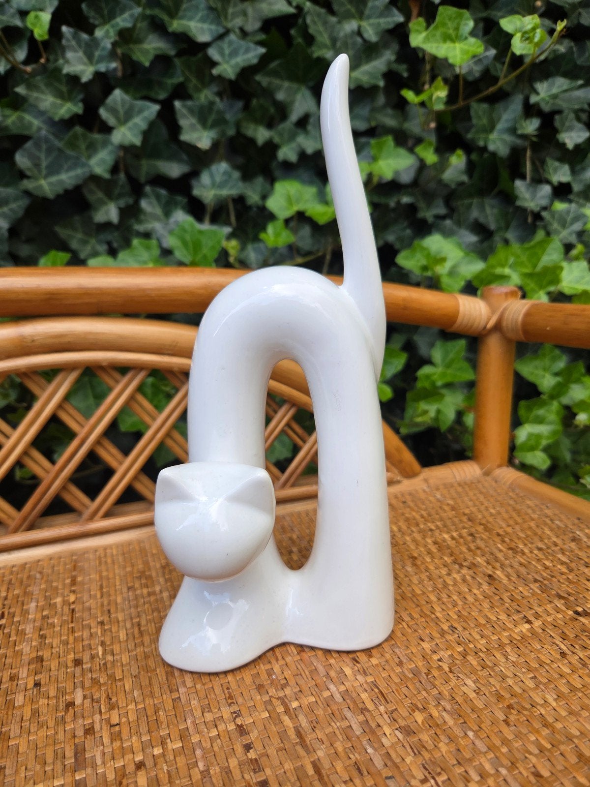 Vintage MCM witte keramieken kat – jaren '70 – Hollywood Reg, Ophalen of Verzenden, Zo goed als nieuw, Modern, Wit