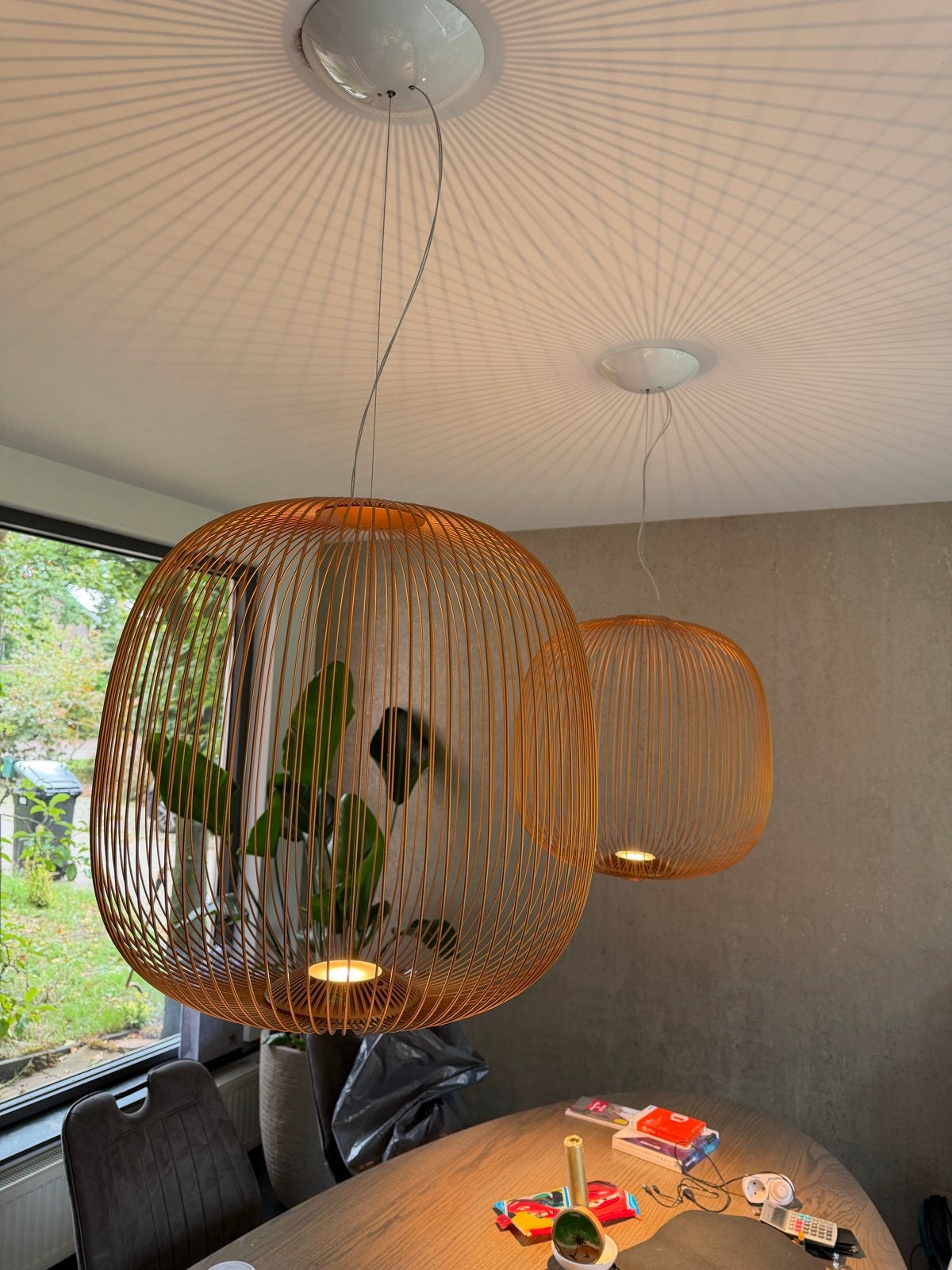 Set van 2 Foscarini Spokes 2 hanglampen - Koper, Ophalen, Zo goed als nieuw, Metaal, Overige fittingen