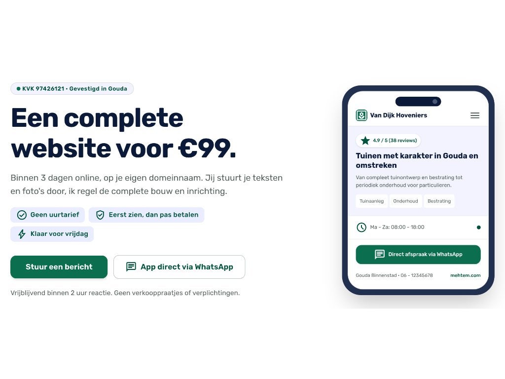 Complete website €99 | Snel & vindbaar | Betaal achteraf, Webdesign