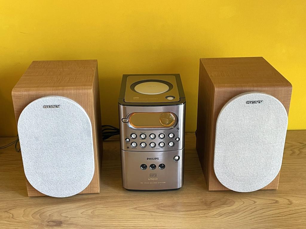 Philips midiset tuner cd-speler cassettedeck + Sony speakers, Ophalen, Philips, Gebruikt, Tuner of Radio