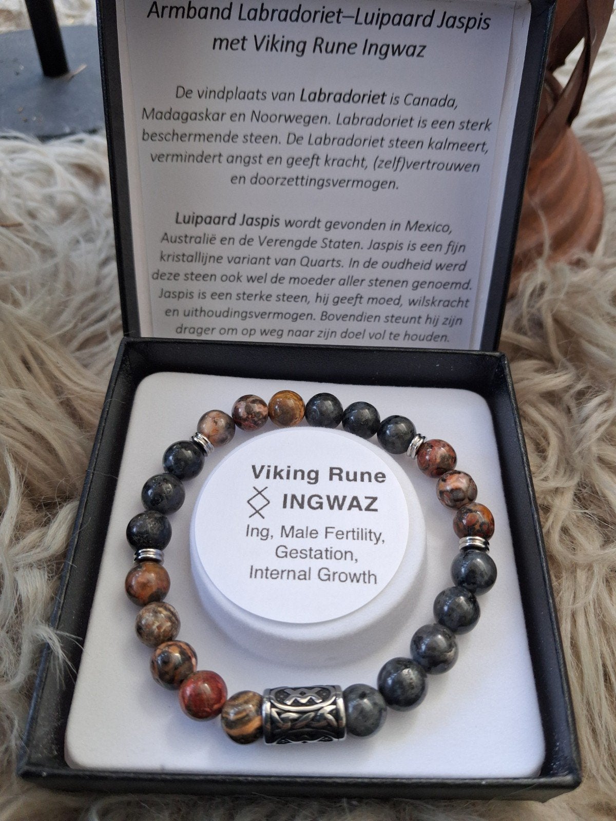 Heren armband Ingwaz, van natuursteen Labradoriet en Luipaar, Beads from nature, Verzenden, Rosyviella, Rosyviella