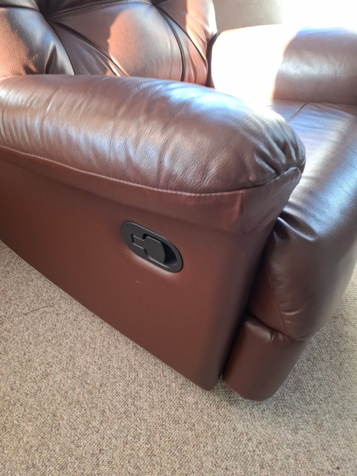 Comfortabele bruine leren relaxfauteuil, Ophalen, Gebruikt, Klassiek, Comfortabel, 75 tot 100 cm
