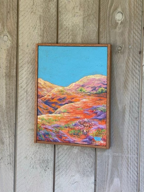Gebergte Landschap Oliepastel op Acrylverf met lijst, Ophalen of Verzenden