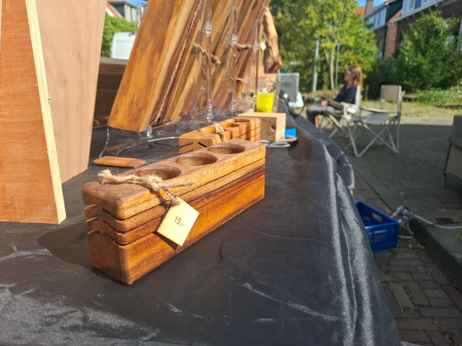 Houten waxinelichthouder voor 3 kaarsjes, Bruin, Waxinelichthouder, Ophalen of Verzenden, Zo goed als nieuw