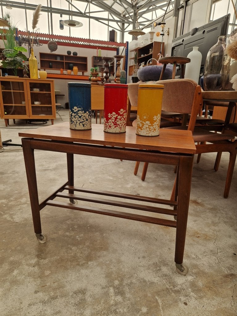 Vintage teak houten trolley, 70cm, Met plank(en), ., Teakhout, .