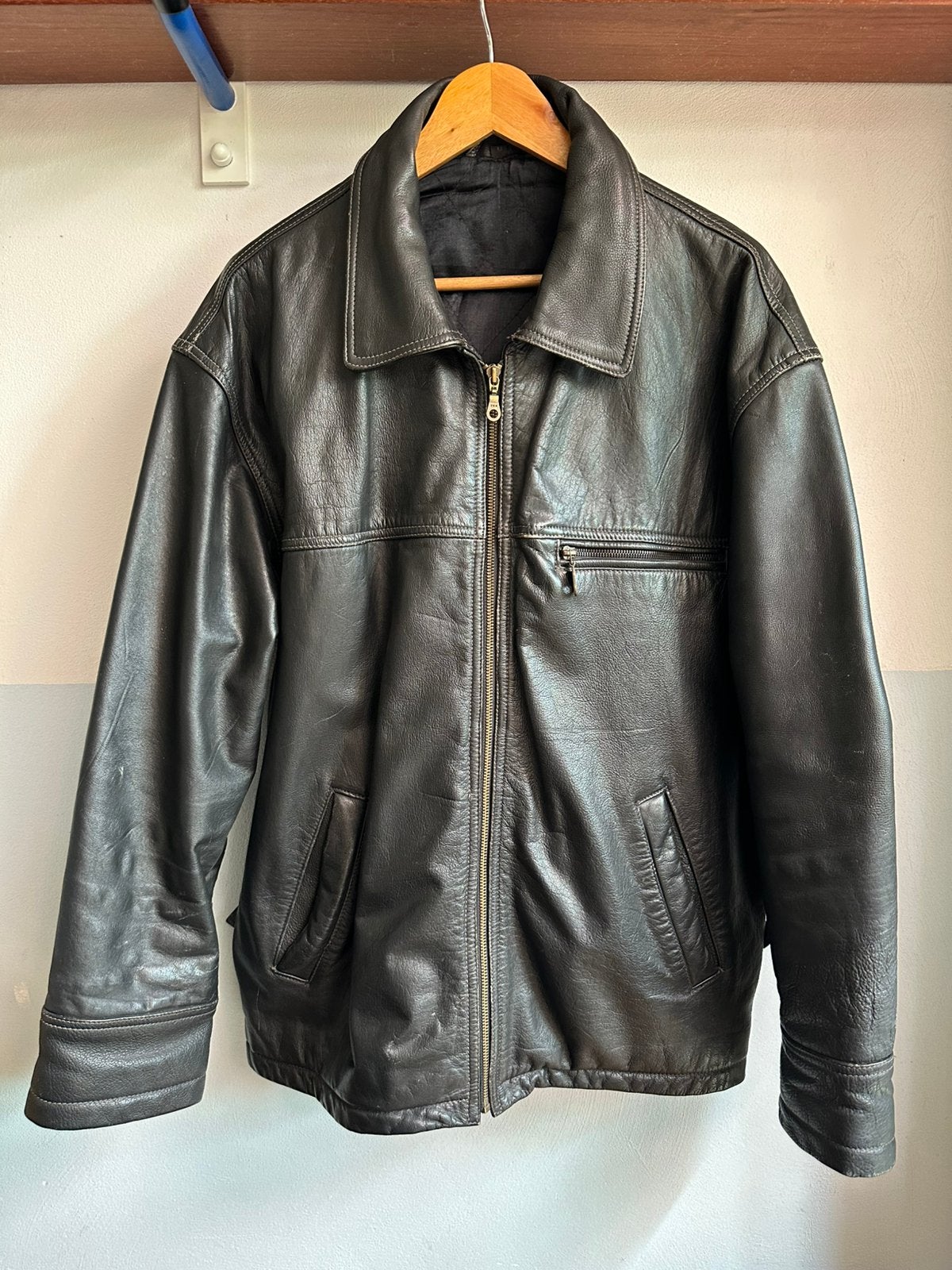 Leren jas, Ophalen of Verzenden, Gedragen, Maat 52/54 (L), Zwart