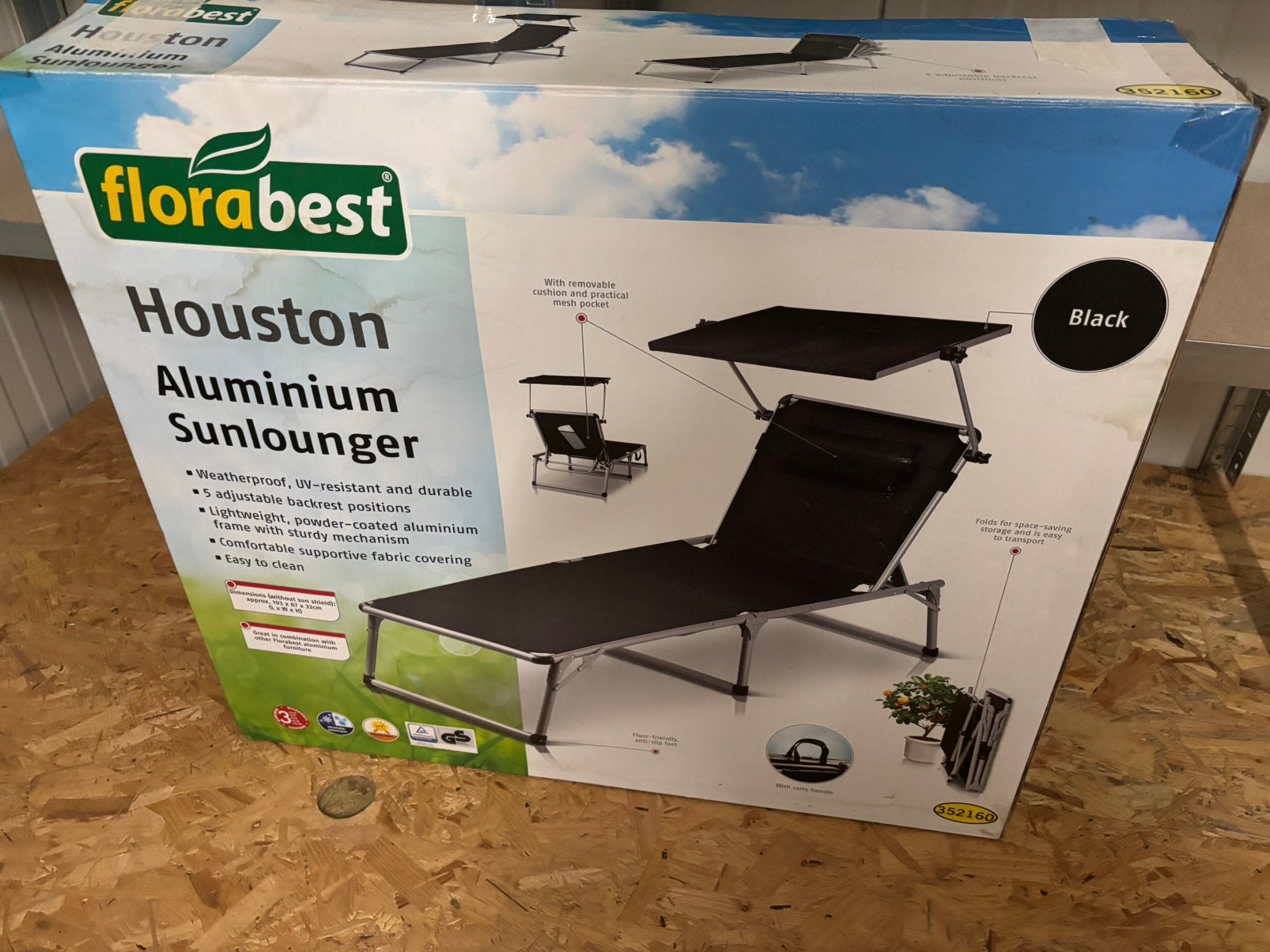 Ligbed met zonnedak en kussen, Tuin en Terras, Ophalen, Zo goed als nieuw, Aluminium