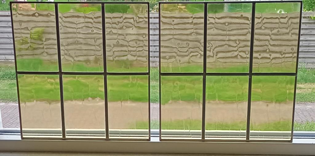 Glas in lood ramen. Twee stuks. 33,5x34,5 cm., Doe-het-zelf en Verbouw, Glas en Ramen, Ophalen, Gebruikt, Minder dan 80 cm, Overige typen
