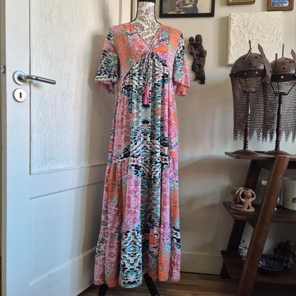 Gold & Silver Ibiza Boho Maxi-Jurk met Kleurrijke Print, Kleding | Dames, Jurken, Maat 38/40 (M), Overige kleuren, Gold & Silver