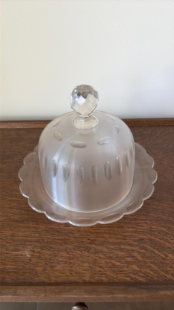 Antieke draadglas kaassstolp met facetgeslepen knop, Ophalen of Verzenden