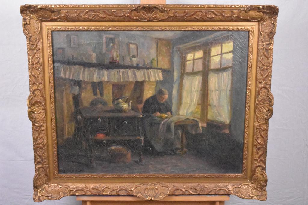 Maurice Van Middel (1886-1950) – 'Brugse Kantwerkster', Antiek en Kunst, Kunst | Schilderijen | Klassiek, Ophalen